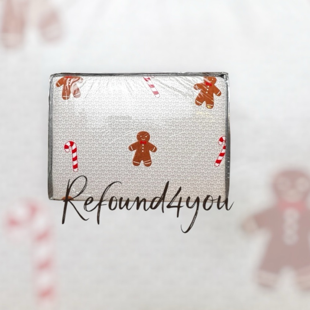 Aspen - ‘Gingerbread & Candycane’ Queen Flannel Sheet Set. NWT. Firm!
